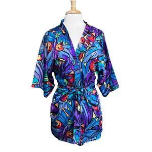 Vintage 80s Rose Marie Reid Abstract Mod Shortie Short Robe Loungewear Small